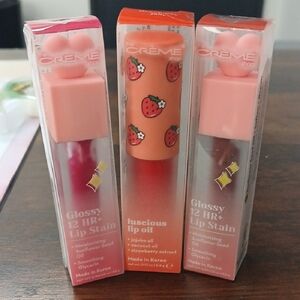 The Crème Shop Glossy Lip Stain & Luscious Lip Oil Set - Pink and Orange